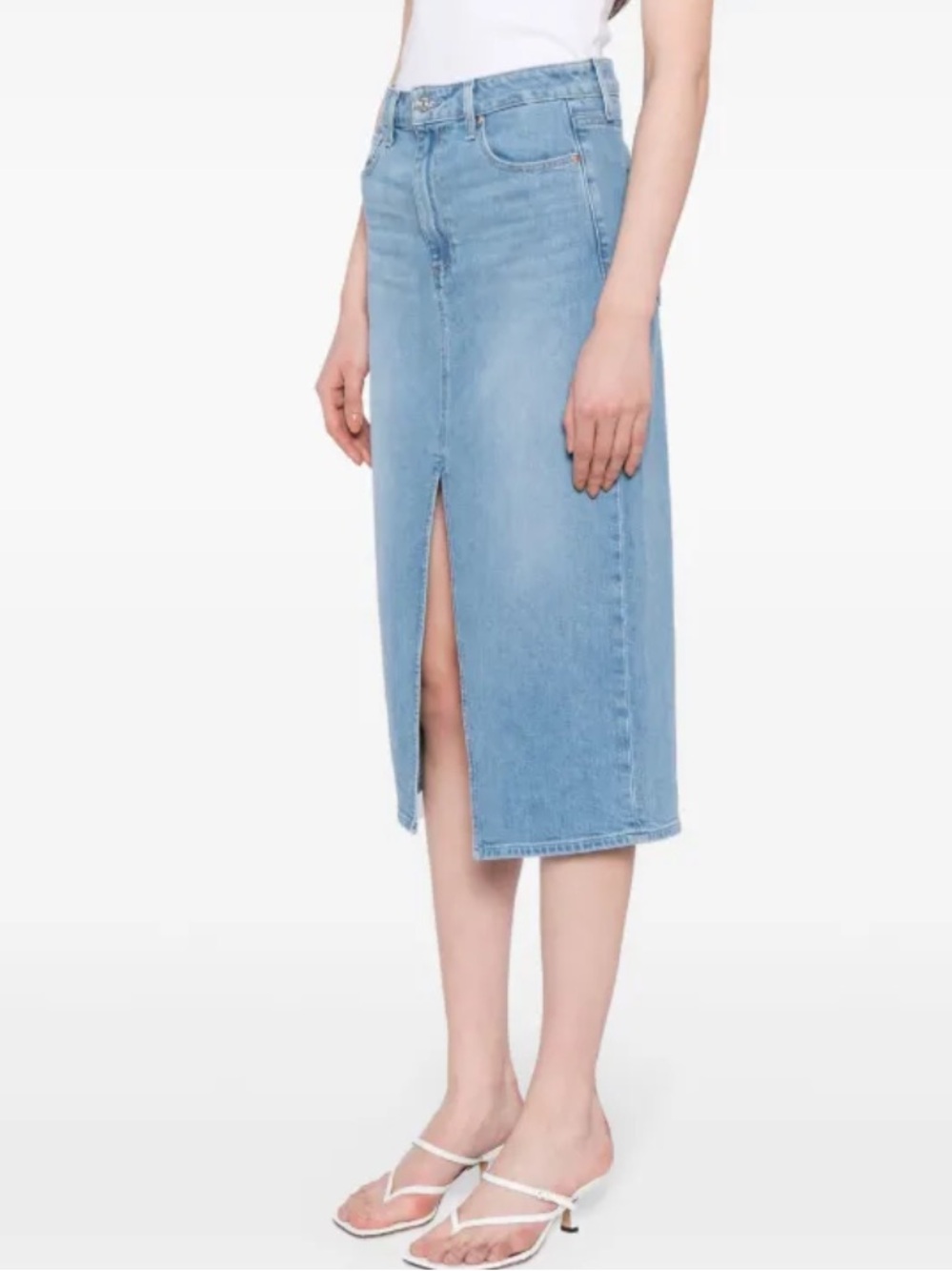NWT PAIGE Angela Front Slit Denim Midi Skirt! Size 30